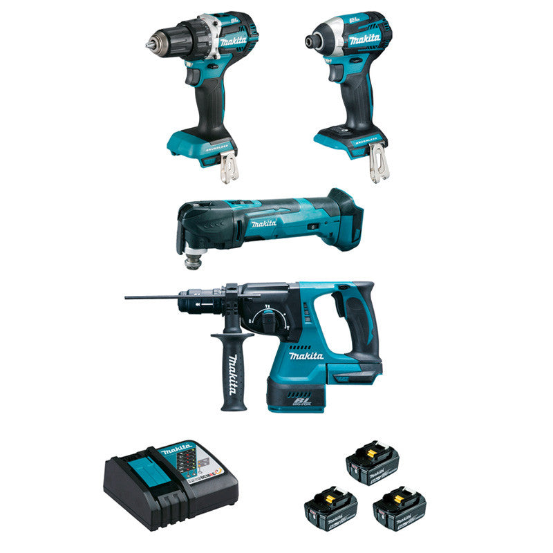 Ultieme 4-in-1 Power Pack: MAKITA DLX4109TJ 5 Ah (DDF484 + DTD154 + DHR243 + DTM51)